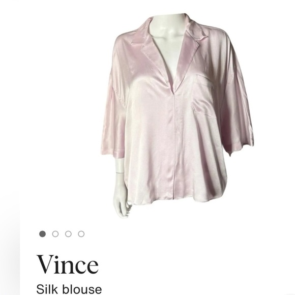 Vince Short Sleeve Satin Silk Pajama Top in Pale Iris Size M $295 - Picture 5 of 6